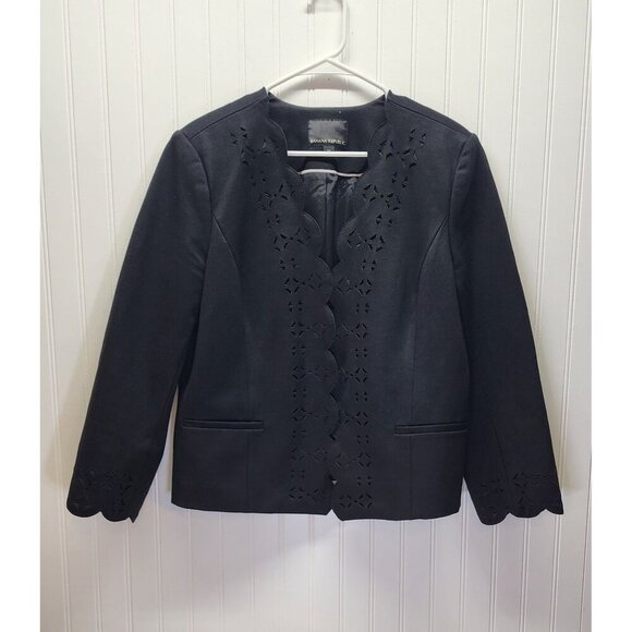 Banana Republic Black Laser-Cut Scalloped Edge Open-Front Blazer Jacket - Picture 2 of 11